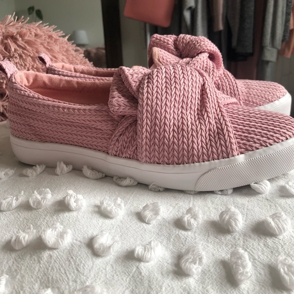 Dusty Rose Loafers with Waffle Bow Knot - Picture 3 of 9